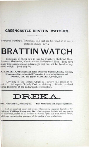 A.R. Brattin Advertisement, January 1884 (image)